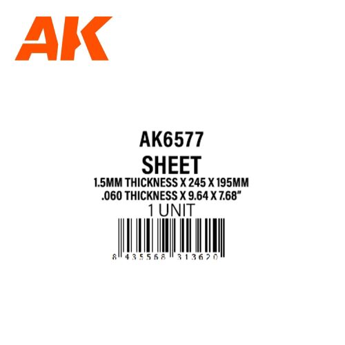 AK Interactive AK6577 1.5mmthickness x 245 x 195mm - STYRENE SHEET