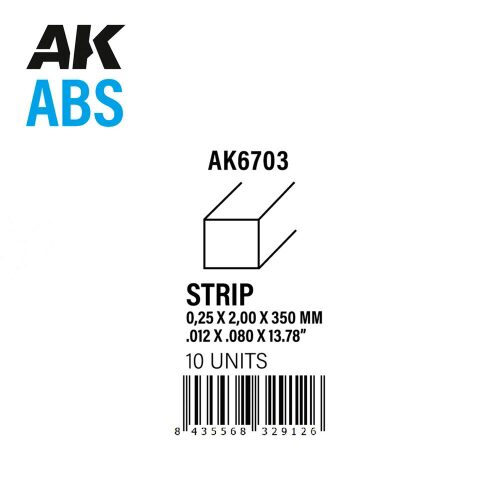 AK Interactive AK6703 Strips 0.25 x 2.00 x 350mm - ABS STRIP