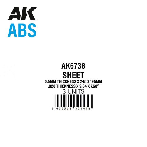 AK Interactive AK6738 0.5mm thickness x 245 x 195mm - ABS SHEET