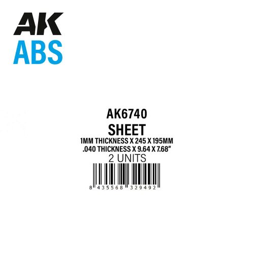 AK Interactive AK6740 1mm thickness x 245 x 195mm - ABS SHEET