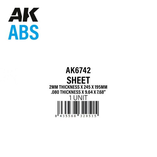 AK Interactive AK6742 2mm thickness x 245 x 195mm - ABS SHEET