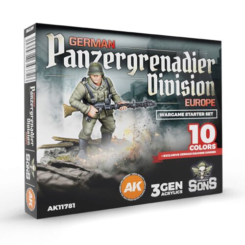 AK Interactive AK11781 GERMAN PANZERGRENADIER DIVISION EUROPE - Wargame Starter Set (10 Colors + Exclusive Figure German Machine Gunner)