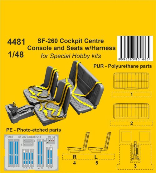 CMK 129-4481 SF-260 Cockpit Centre Console and Seats w/Harness / for SH kits