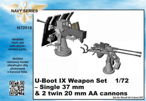 CMK N72018 U-Boot IX Weapon Set-Single37mm&2twin20m AA cannons for Revell kit