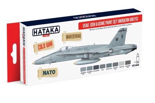 Hataka AS44 Airbrush Farbset (8 pcs) USAF, USN & USMC paint set (modern greys)