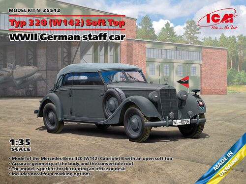 ICM 35542 Typ 320 (W142) Cabriolet Soft Top, WWII German staff car