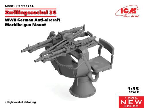 ICM 35714 Zwillingssockel 36, WWII German Anti-aircraft Machihe gun Mount (100% new molds)