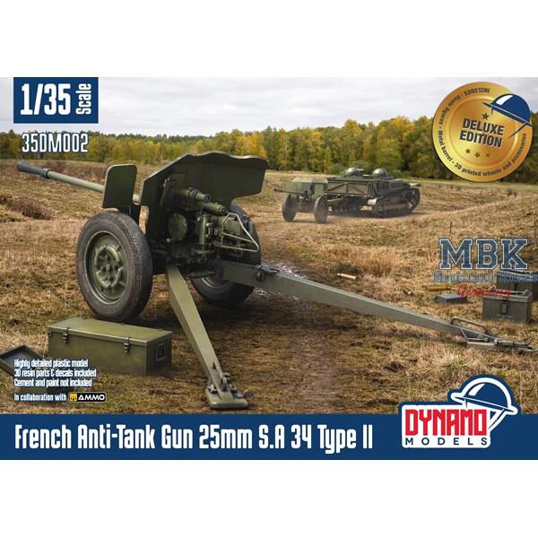 Dynamo Models DYM35DM002deluxe French Anti-Tank Gun 25mm S.A 34 Type II Deluxe