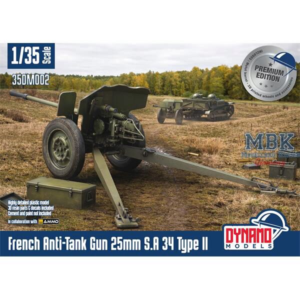 Dynamo Models DYM35DM002premium French Anti-Tank Gun 25mm S.A 34 Type II Premium