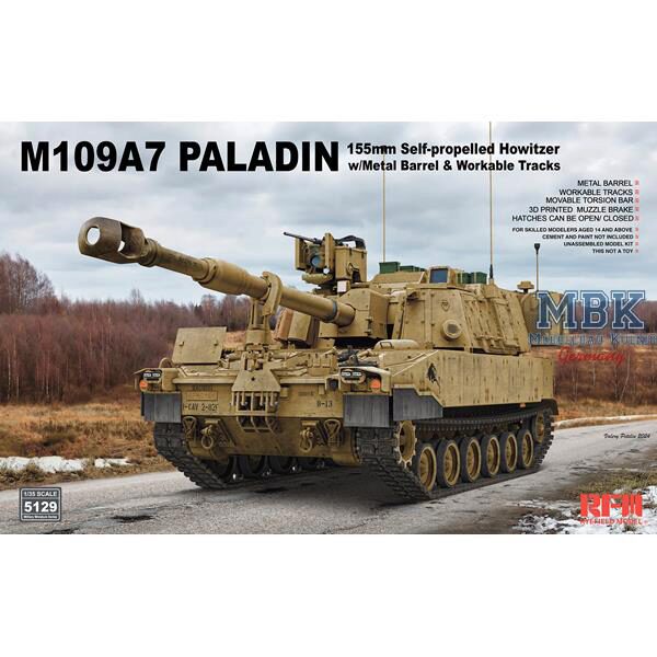 RYE FIELD MODEL RFM5129 M109A7 Paladin w/metal barrel a.workable tracks