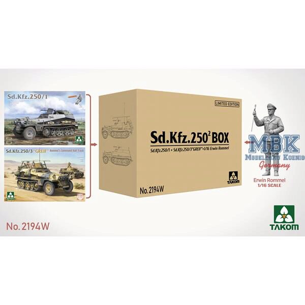 TAKOM MODEL TAK2194W Sd.Kfz. 250 BIG BOX 2 kits & 1:16 Rommel figure