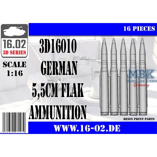 16.02 VK-3D16010 German 5,5cm Flak ammunition (1:16)