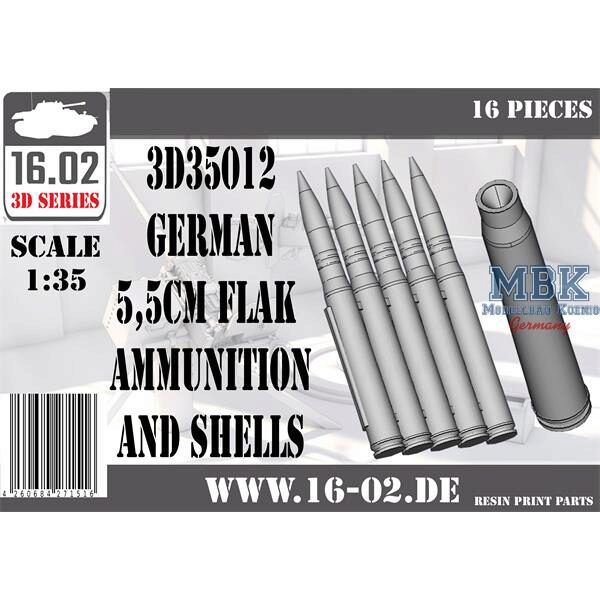 16.02 VK-3D35012 German 5,5cm Flak ammunition and shells