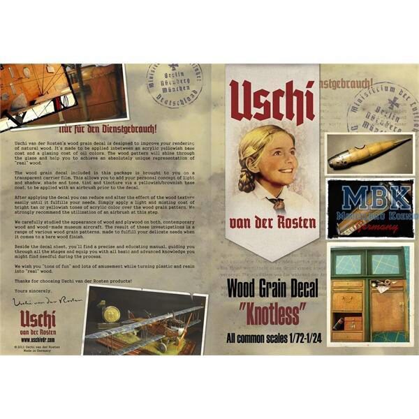 Uschi van der Rosten 1004 Holzmaserung Decal "knotless" 1/72 - 1/24