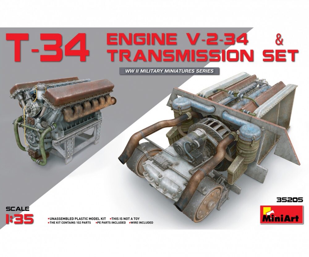 Miniart 35205 T-34 Motor (V-2-34) m.Getriebeblock