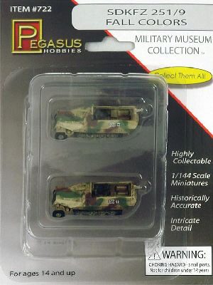 Pegasus 950722 1/144 SdKFZ 251/9, farbig, Fertigmodell, 2 Stück
