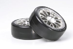 Tamiya 54021 Metal Plated Mesh Wheel w Drifttech Tires