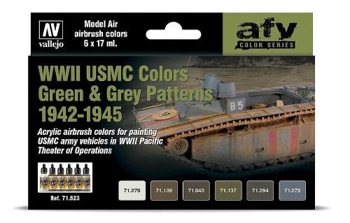 Vallejo 71623 Farb-Set, WWII USMC, Grün & Grau Tarnung