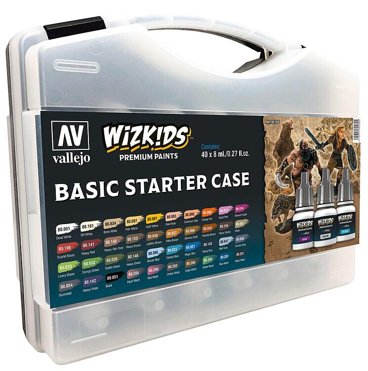 Vallejo 80260 WizKids Basic Start-Set mit 40 verschiedenen Farben und einem Pinsel im Kunststoff-Koffer