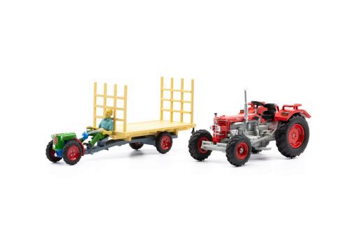 ACE 008730 Set Hürlimann Traktor  D210 mit Rapid und Anhänger 2-er Set
