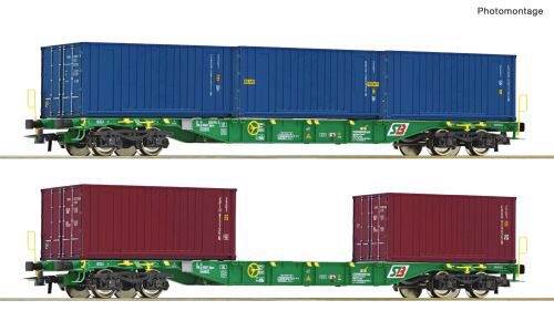 Roco 76007 2er Set Container Tragwagen STB