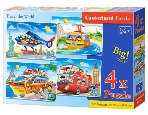Castorland B-041015-2 Travel the World, 4x Puzzle(8+12+15+20)
