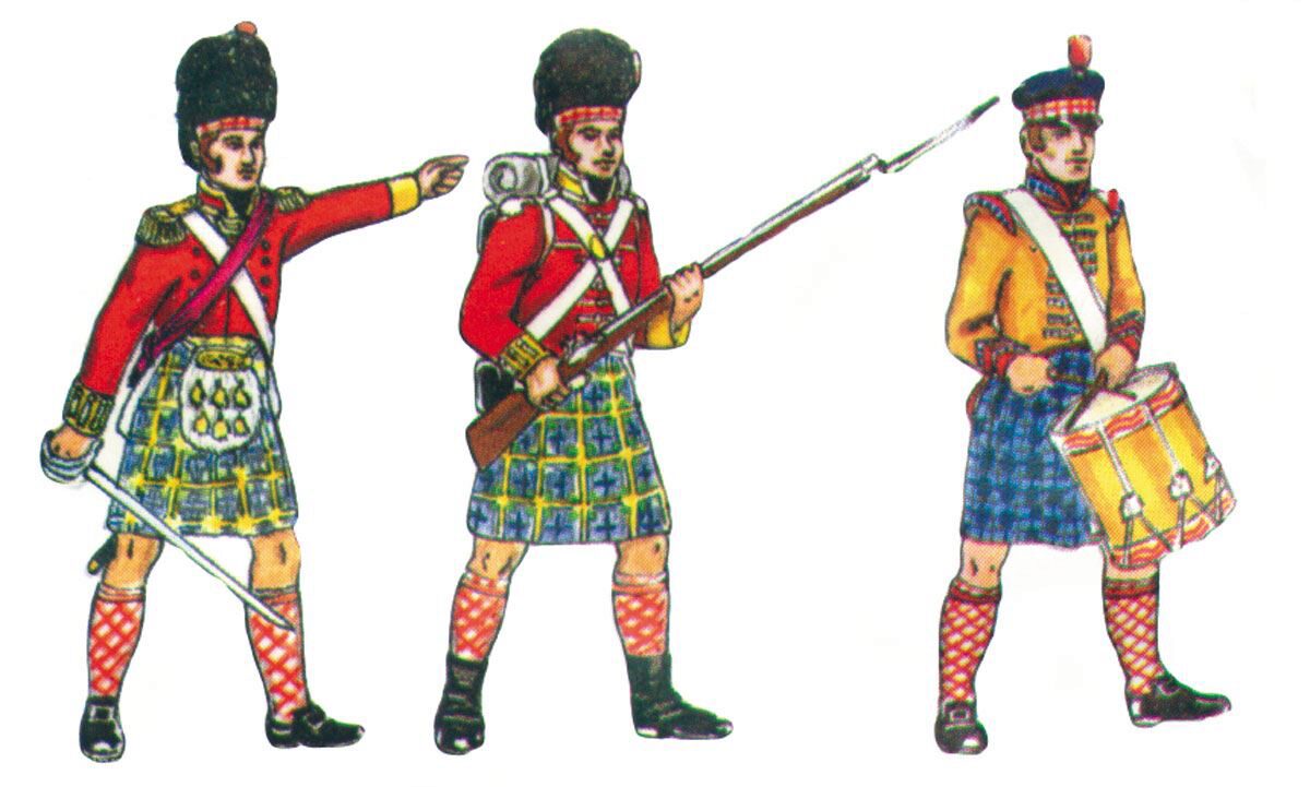 Prince August 534 Zinngiessform Napoleon Krieg  Highlander, Offizier, Trommler, Mann (3 Figuren) Schottland 18. Jh.