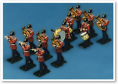 Prince August 803 Zinngiessform Englische Garde-Infanterie: Instrumente für Spielmannszug, Formen die zusammen mit der Grundform 800 zu verwenden sind für verschiedene Musikinstrumente der Musiker: Flöten, große und kleine Trommeln und Tuba.(Teil 2) England 