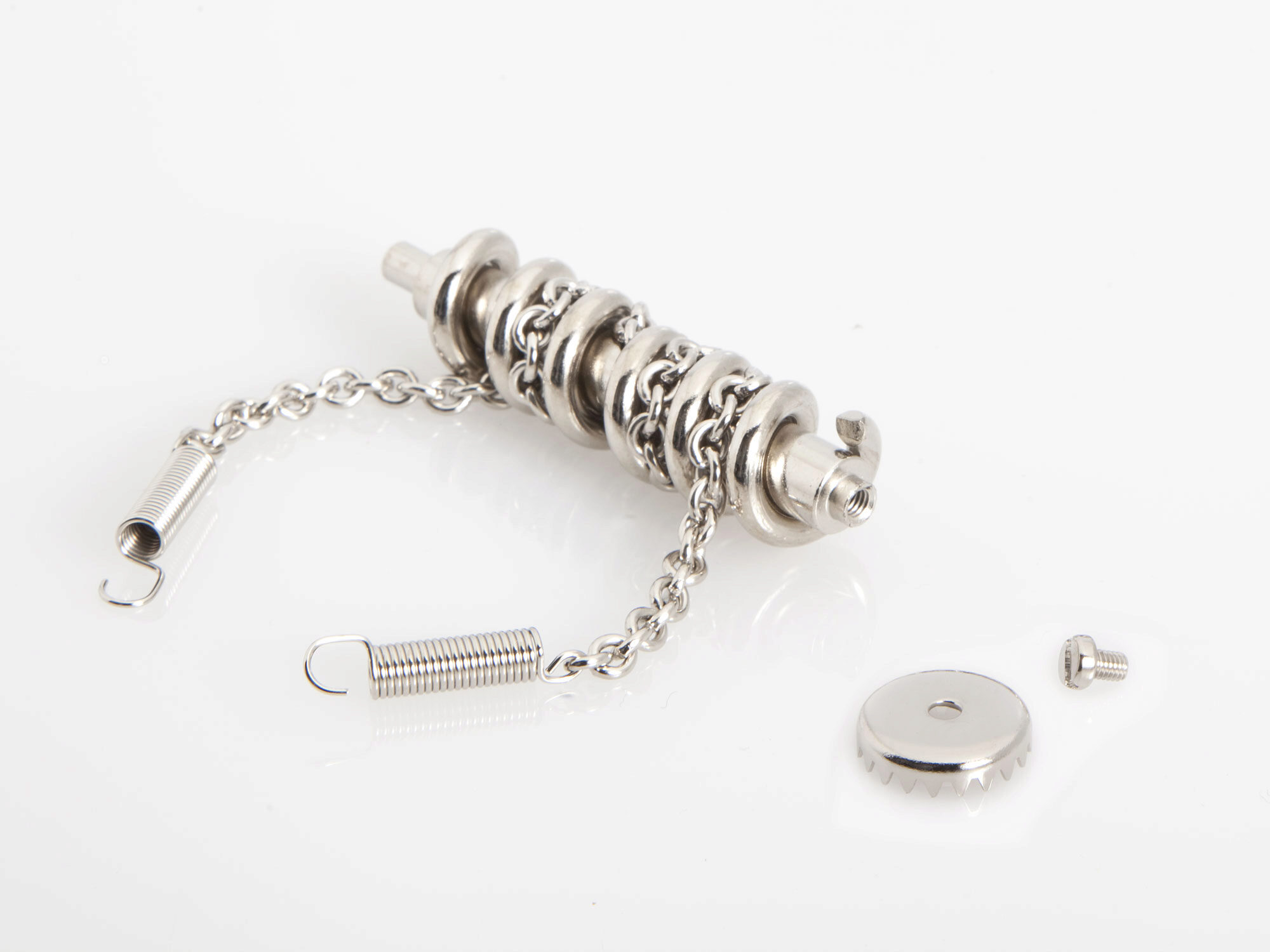Wilesco 1303 Schnecke mit Kette und Zahnkranz, kurz,  (nickel) mit Zugfeder für Typ D 310