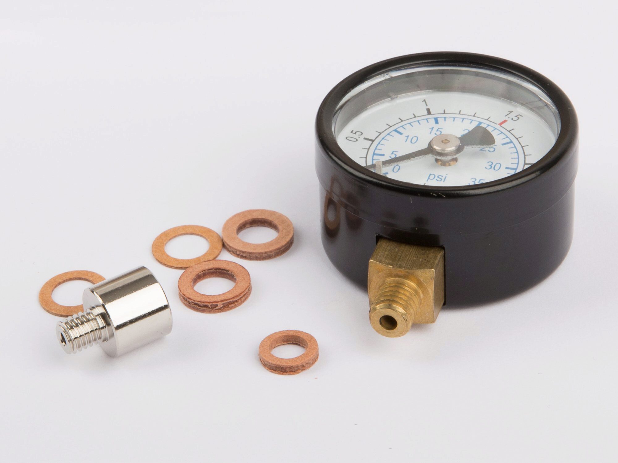 Wilesco 1528 Manometer mit Anschluss unten M 6, D=35 mm, inkl. Adapterstück 01529 für Typ D 18, 20, 22,141,430, T125