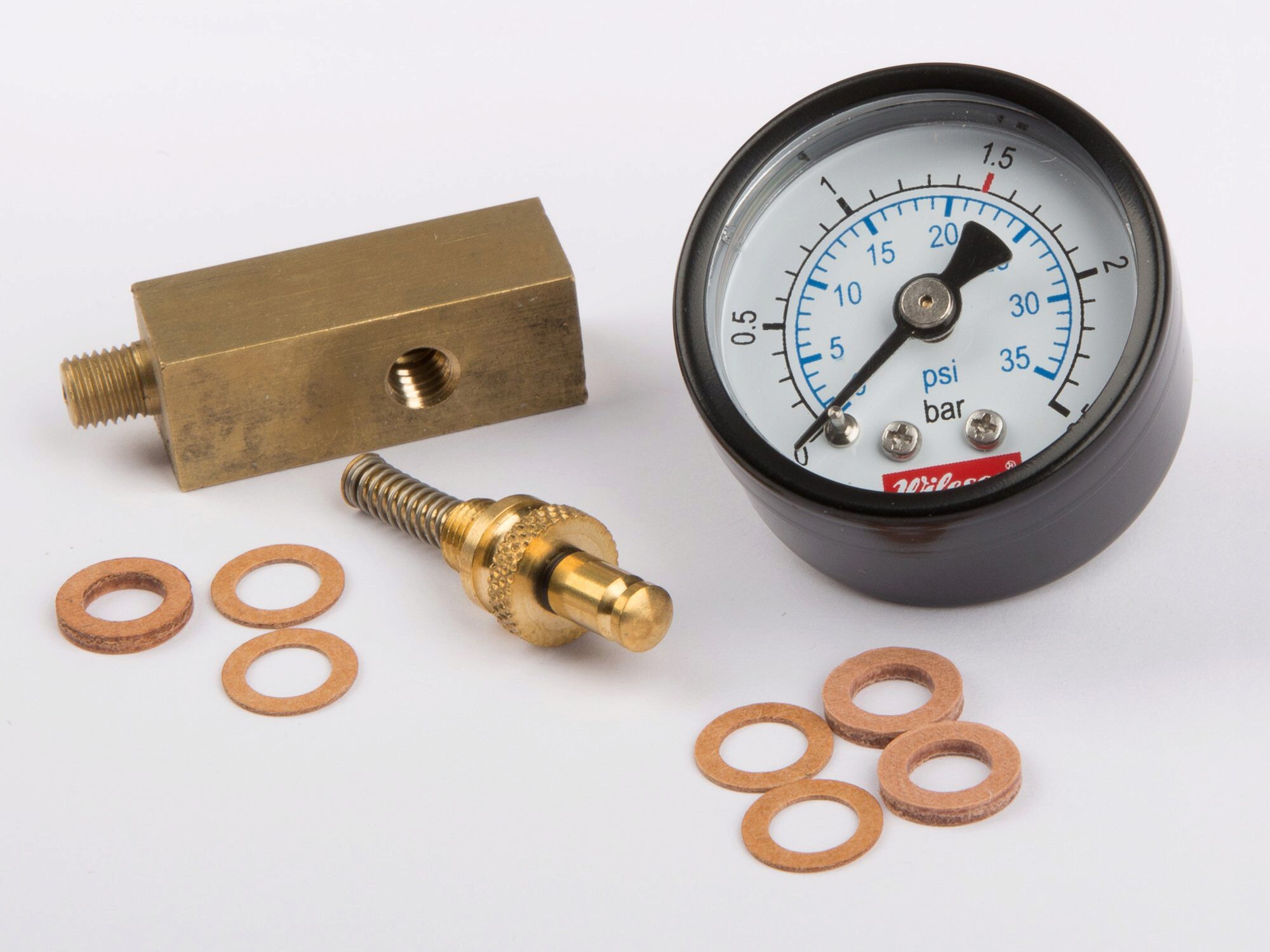 Wilesco 1936 Manometersockel MS M6 x 0,75, (MS740) m.Federventil+Manometer für Typ D 15,21