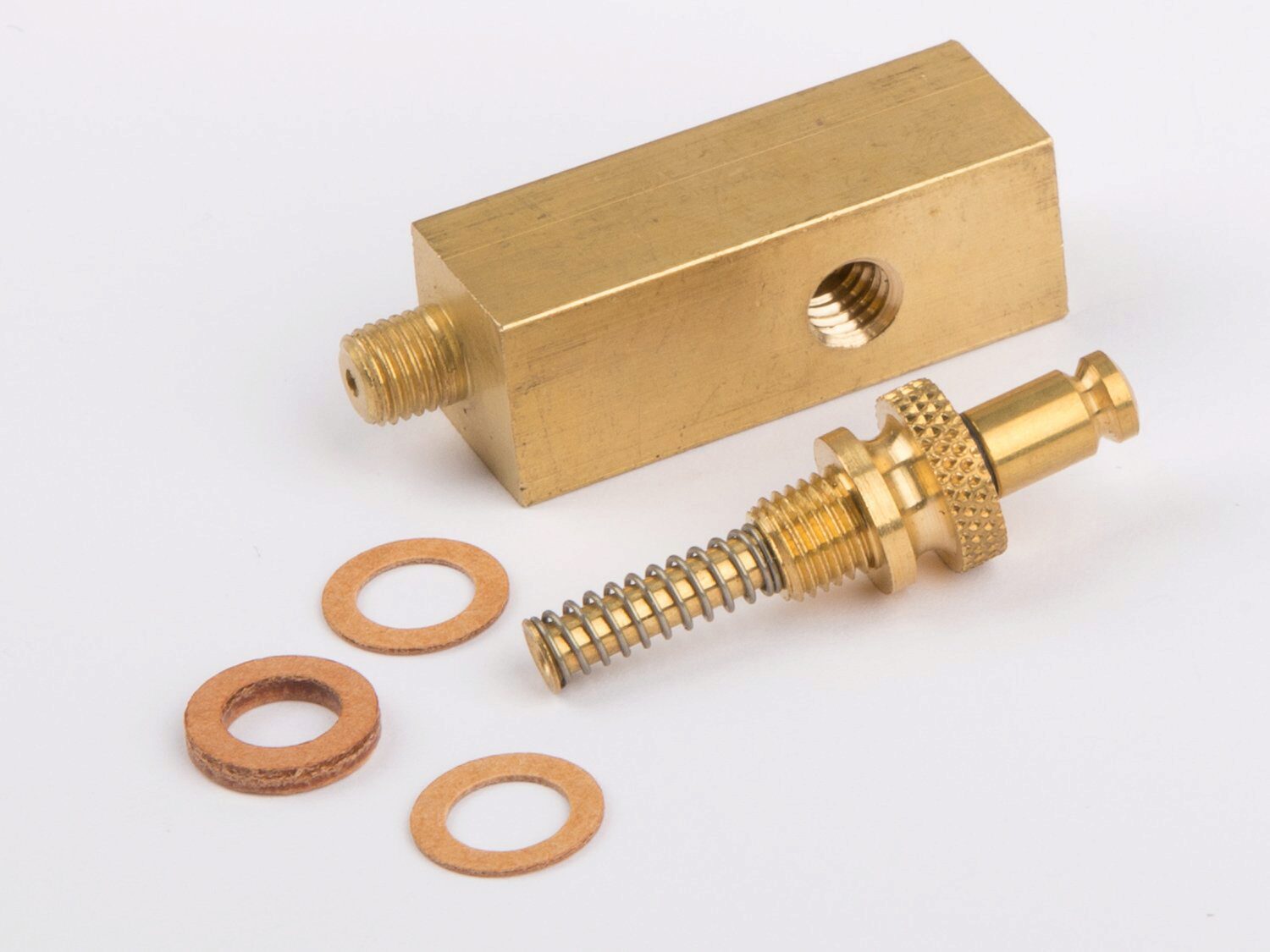 Wilesco 1937 Manometersockel MS, 12x12 mm Innengewinde oben M6 x 0,75, seitlich M6 mit Federsicherheitsventil und Dichtungen  für Typ D 15,21, D320