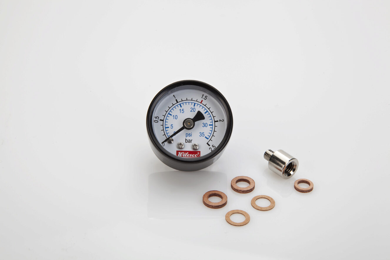 Wilesco 1938 Manometer 35 mm, rückseitiges M6 Gewinde + Adapter 01529 für Typ D 15,21,320