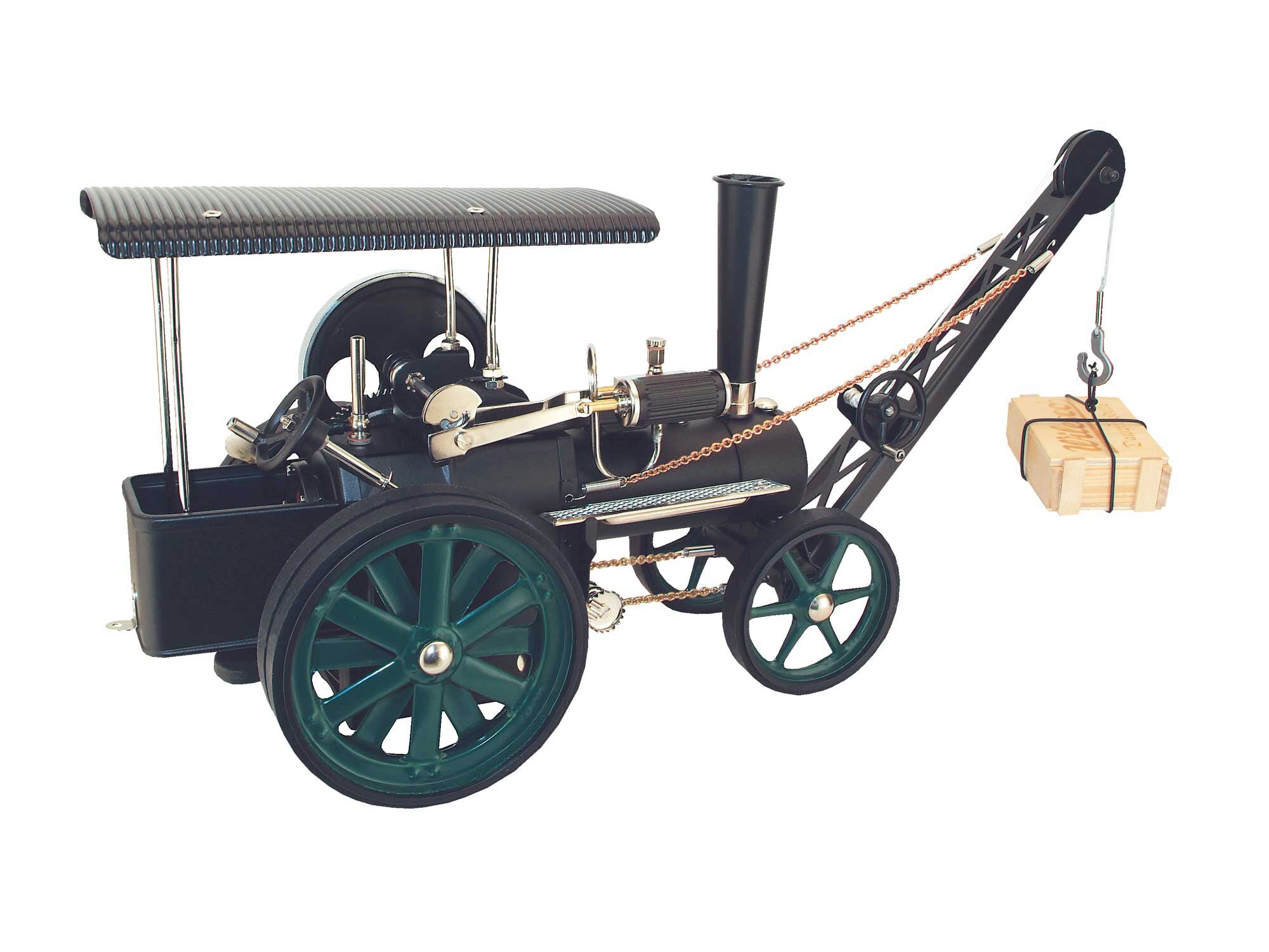Wilesco 405/1 Dampftraktor mit Kran, moosgrün/schwarz
