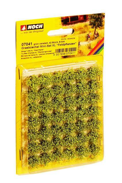 Noch 07041 Mini-Set XL Grasbüschel Feldpflanzen grün veredelt, 42 Stück, 9 mm